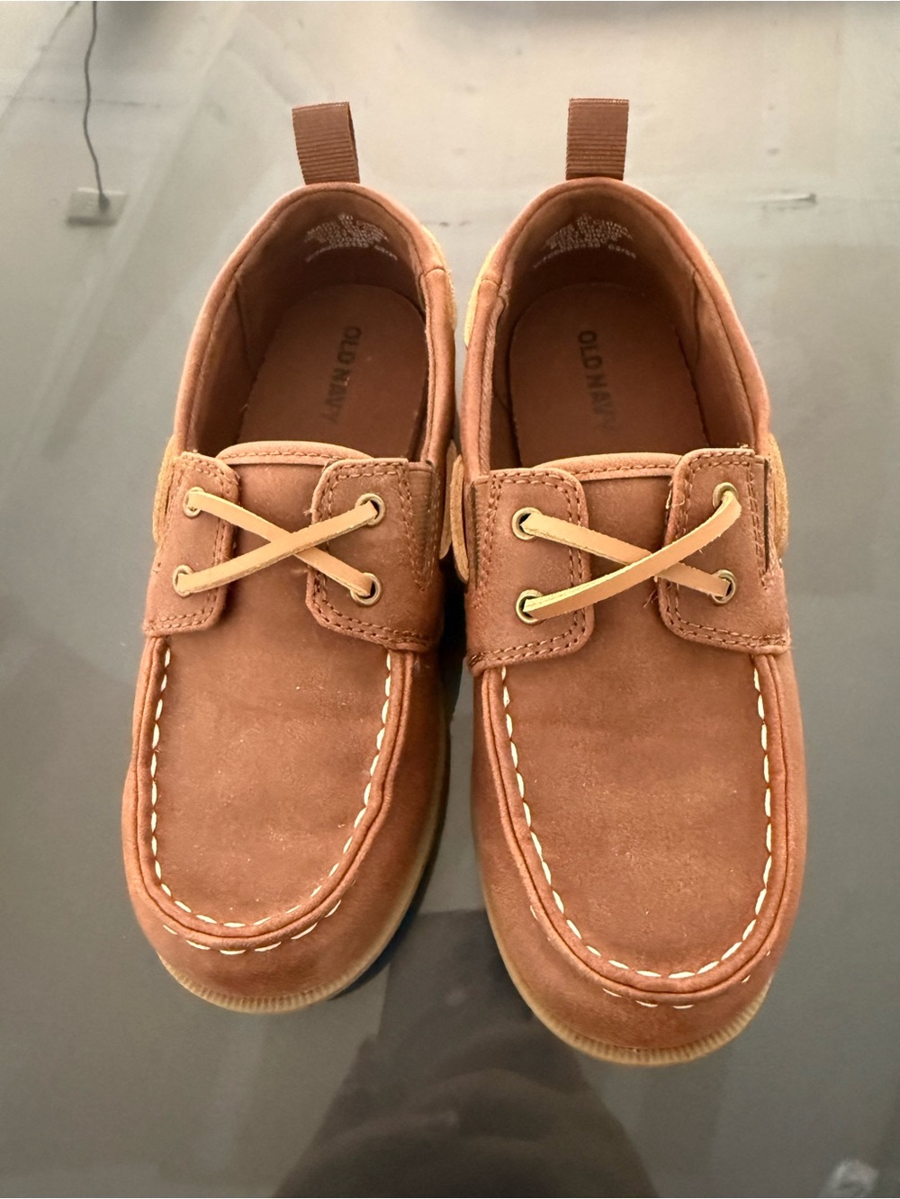 Old Navy Kids Tan Suede Moccasins with Contrast Stitching